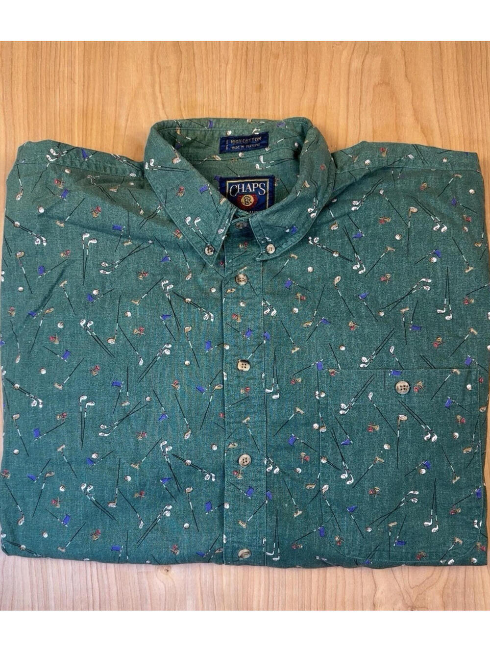 vintage 90's CHAPS RALPH LAUREN button down ALL OVER GOLF PRINT cotton XL green